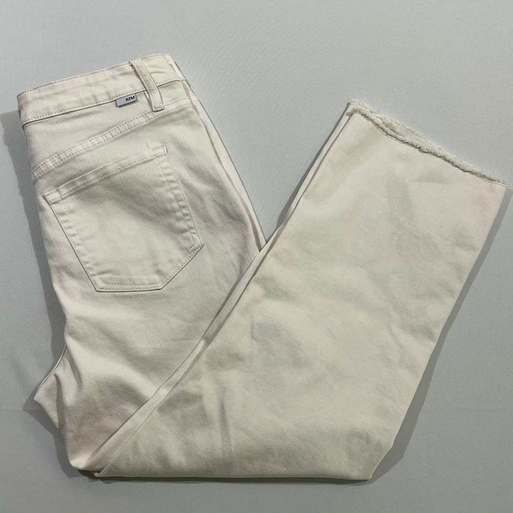 RFM Los Angeles Jeans Womens 13 31‎ White High Rise Cropped Wide Leg Raw Hem